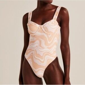 Abercrombie & Fitch Pink Peach Swirl Underwire  High Leg 1 Piece Swimsuit Cheeky